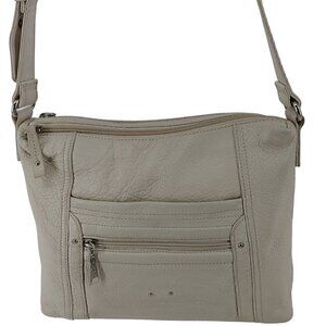 STONE & CO. Cream Pebble Leather Shoulder Bag Adjustable Strap Silver Hardware